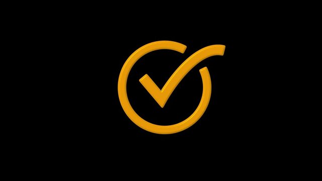 voting check mark orange color animation. Abstract Check mark icon circle frame animation. Right mark icon black background 4k video.