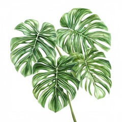Monstera leaves, watercolor illustration, showcasing nature's beauty.