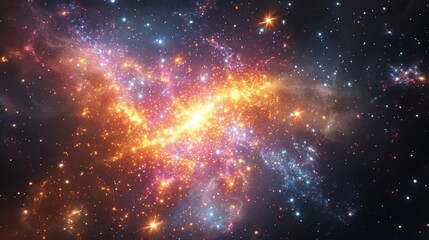 Naklejka premium A digital abstract interpretation of a galaxy explosion, where stars are represented by intense bursts of bright colors