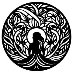 Tribal woman tattoo vector illustration with fantasy design and silhouette sketch