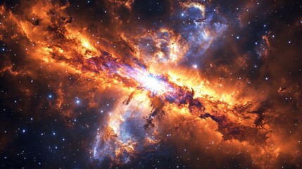 Fototapeta premium A digital abstract interpretation of a galaxy explosion, where stars are represented by intense bursts of bright colors