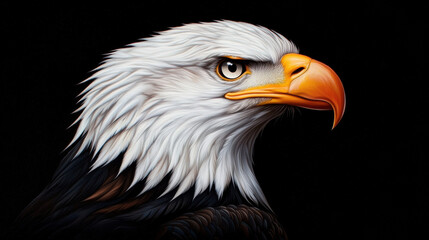 Fototapeta premium A detailed portrait of a majestic eagle, showcasing its sharp features and striking colors against a dark background.