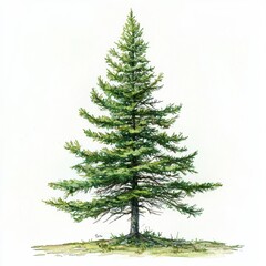 Fototapeta premium Pine tree watercolor painting, peaceful and realistic style.