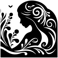 Beautiful woman silhouette tattoo vector illustration floral design swirl pattern symbol