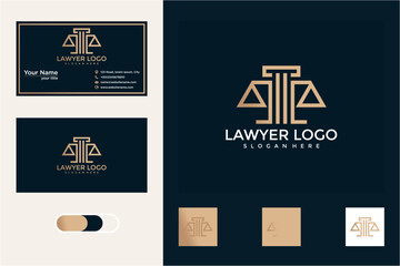Gold and Dark Elegant Lawyer Logo Design with Business Card Template