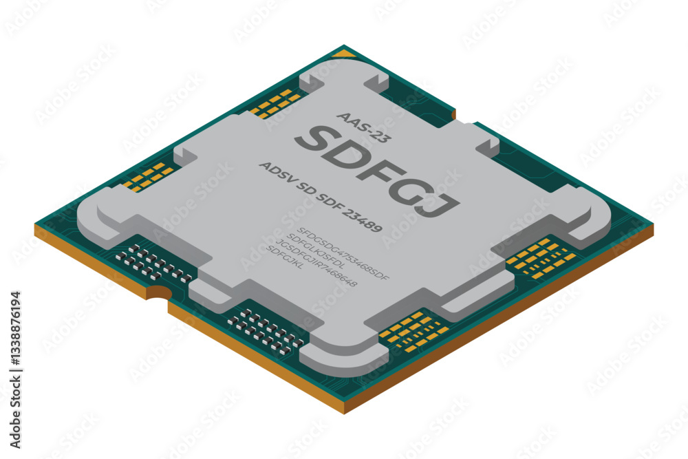Poster isometric processor. central processing unit or cpu. computer hardware components. semiconductor tec