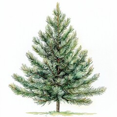 Pine tree, watercolor, white background, realistic style, peaceful and serene illustration.