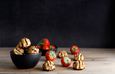 Homemade coconut biscuits with strawberry.