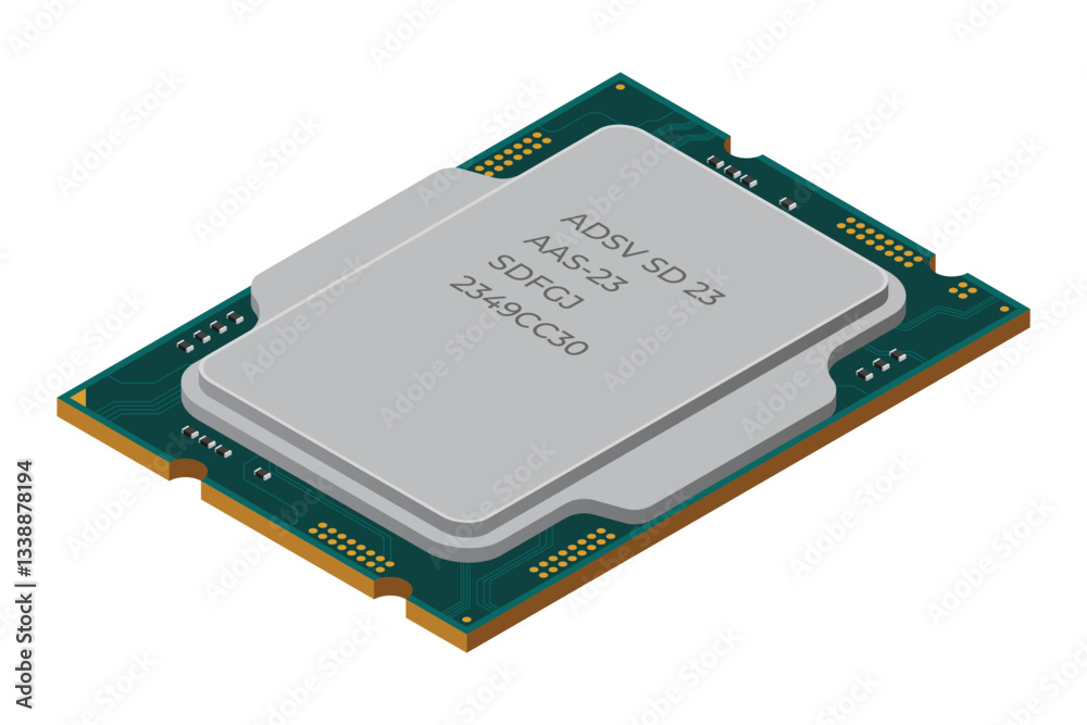 Poster isometric processor. central processing unit or cpu. computer hardware components. semiconductor tec