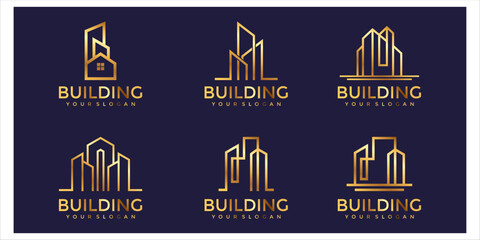 Gold Building Logos: Minimalist Linear Cityscape Designs