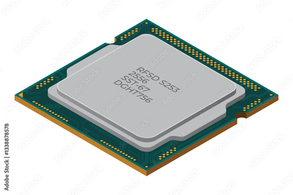 Aufkleber isometric processor. central processing unit or cpu. computer hardware components. semiconductor tec