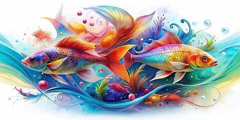 Obraz premium Organic Flowing Line Fish Design Double Exposure Stock Photo