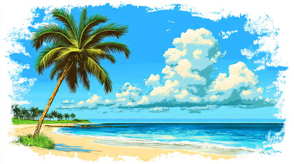 Tropical Beach Scene Illustration