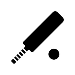 Black and White Outline of a Cricket Bat and Ball Minimal Design