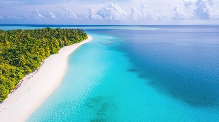 Beach waves landscapes idea. A breathtaking view of a tropical beach with crystal clear waters and lush greenery.