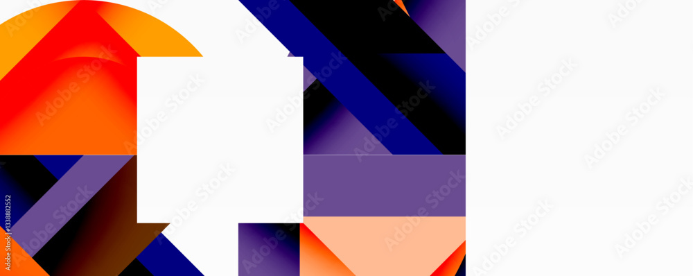 Poster Abstract geometric composition with interlocking circular and angular shapes, featuring smooth gradients and sharp contrasts on a white background