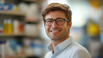 Obraz premium Happy Caucasian Man with Glasses Smiling Portrait Business Casual