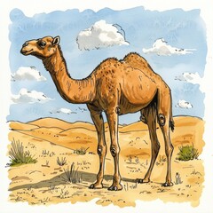 happy camel walking in desert dunes under sunny sky free feeling