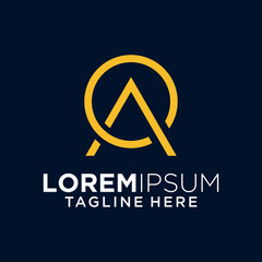 Gold Geometric Letter A Q Logo Design on Dark Blue Background