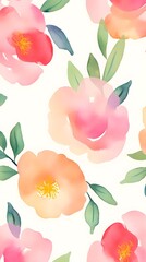Watercolor Floral Seamless Pattern Pink Peach Blossoms