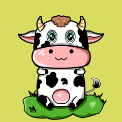Cow sitting on the grass with a smiling face
