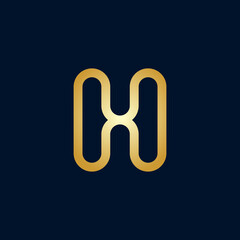 Gold Interlocking H Letter Logo on Dark Blue Background