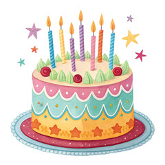 Birthday Cake: Colorful Delight on transparent background
