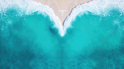 Beach waves landscapes idea. Aerial view of a pristine beach meeting vibrant turquoise waves.
