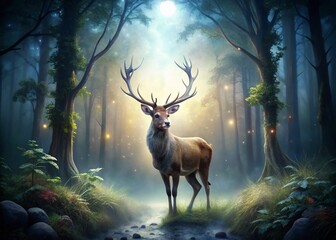 Mystical Moonlit Deer: Majestic Forest Creature in Enchanted Woods
