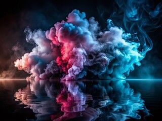 Fototapeta premium Mysterious Ethereal Smoke Rising from Reflective Surface in Dark Environment