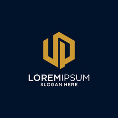Gold Monogram Logo Design with Hexagon Shape