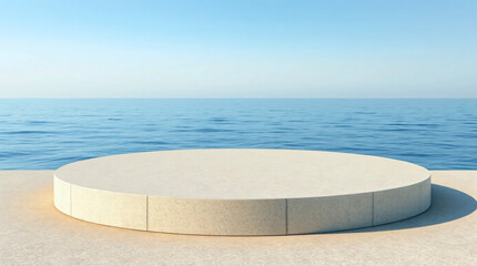 Obraz premium Empty round stone platform on seascape background.