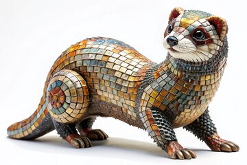 Obraz premium Mosaic Ferret Sculpture: Artistic Animal Portrait with Deep Focus