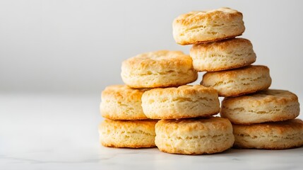 A stack of golden brown fluffy biscuits