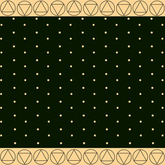 Yellow dot motif with triangle and circle ornaments on a dark green background