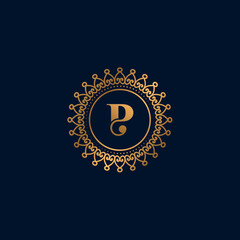Gold Ornate Monogram Letter P Logo Design