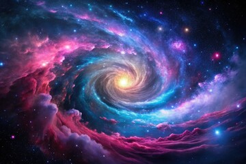 Obraz premium Pink, blue, and purple cosmic swirls paint an abstract nebula, a vibrant space art background.