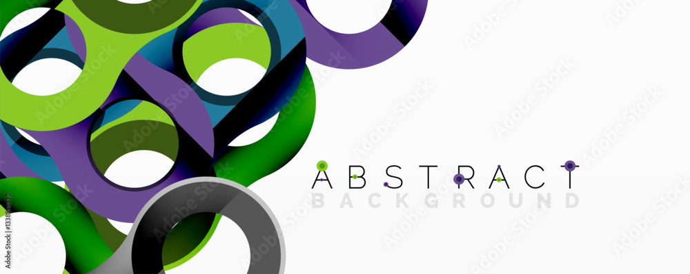 Poster Abstract geometric pattern with interlocking circular and tubular shapes featuring smooth gradients, sharp contrasts, and dynamic layering