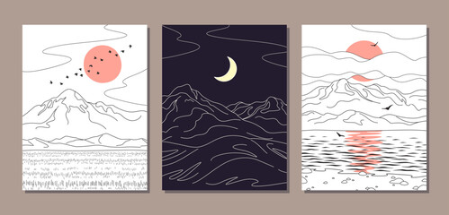Simple Nature Scenes Set with Mountains.