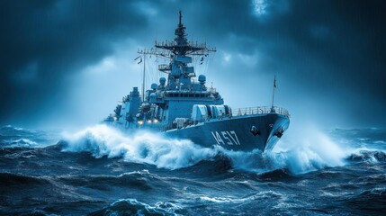 Powerful warship navigating stormy seas (1)
