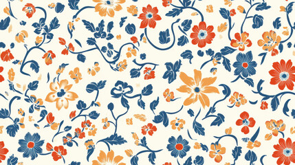 Cotton fabric Elegant floral pattern featuring colorful flowers and leaves in a seamless design