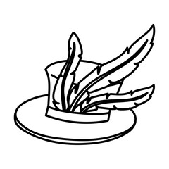 hat with feathers for a doodle Mardi Gras costume party. An isolated object. It is suitable for the design of invitations, promotional materials, as well as decorations for themed events and carnivals