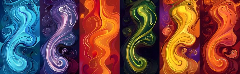 Colorful Abstract Swirls Background - Blue, Purple, Red, Green, Yellow, Orange Swirling Shapes Design