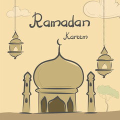 Ramadan greeting background hand drawing