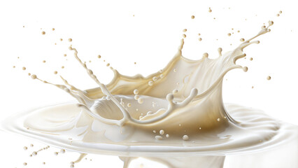 White Milk Splash with Droplets Isolated on White Background for Dairy Product.