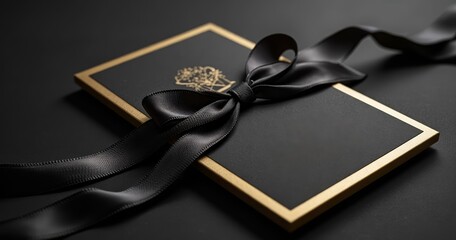 Elegant VIP invitation card adorned with black ribbon, luxury event