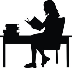 A Girl Reading book on the sitting chair in front of reading table