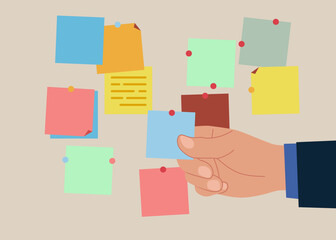 Hand arrange to do list which job to do before and after, set work priority,  task management. Flat vector illustration