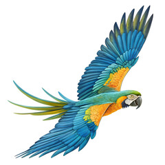 Blue-Gold Macaw in Flight on transparent background