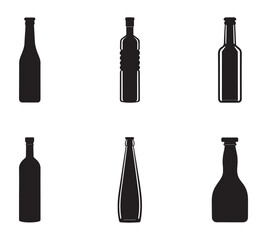 set of wine, beer, liquor bottle